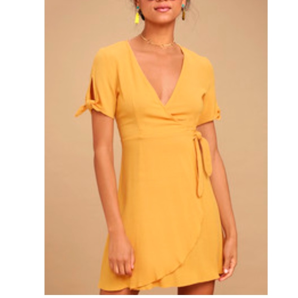 Yellow wrap mini dress from Lulus